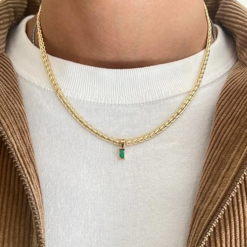 y2k style gold emerald pendant necklace